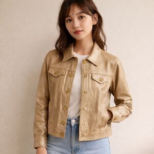 St Johns Gold Bomber Jacket Leather Italian Cropped Motorcycle Lined Petite